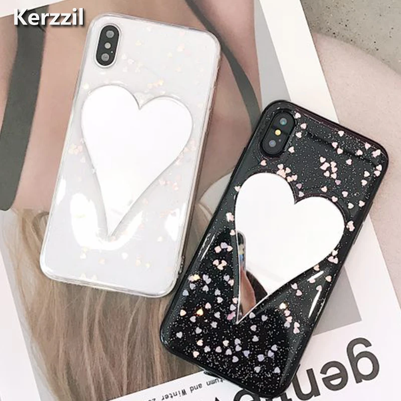 Чехол Kerzzil с блестками звездами сердцами для iphone X чехол зеркальной поверхностью