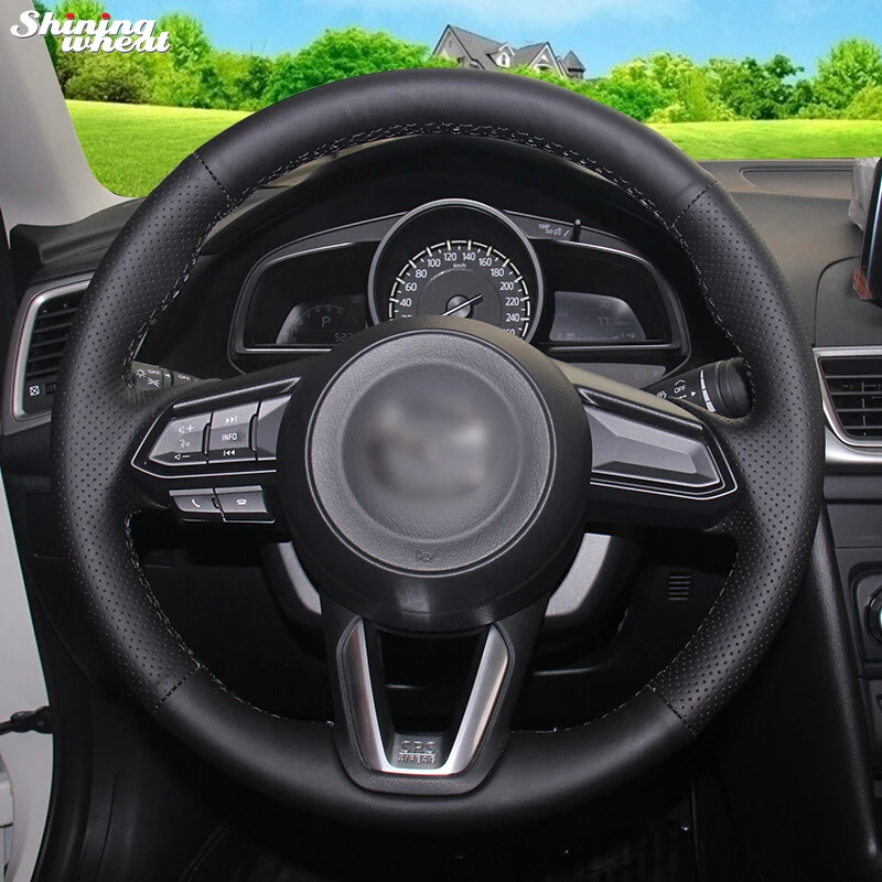 Чехол на руль из блестящей кожи прошитый вручную черный кожаный чехол для Mazda 3 CX 5
