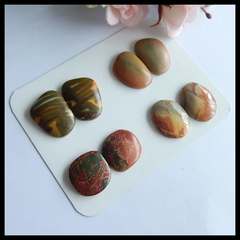 Оптовая продажа драгоценный камень 4 пары разноцветные кабошоны Пикассо из яшмы