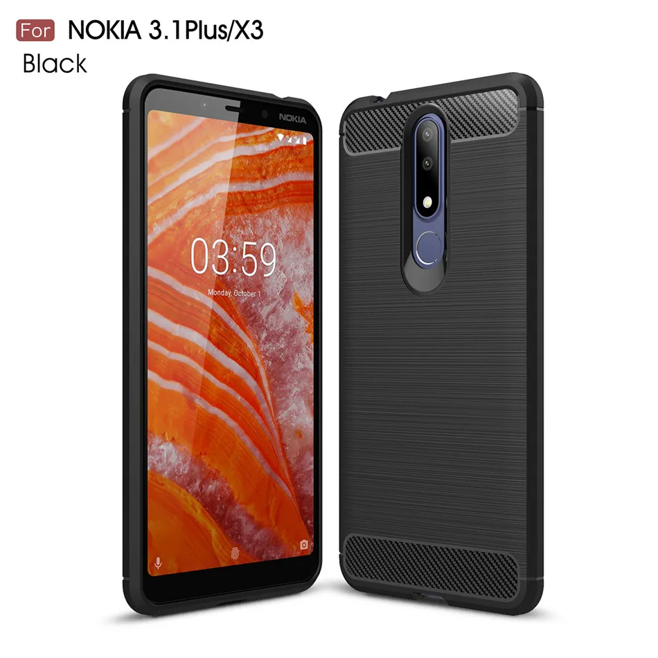 Черный Силиконовый чехол для Nokia 3,1 Plus для Nokia 3,2 3X3 ударопрочный чехол из углеродного волокна TPU для телефона Nokia 3,1 Plus - Цвет: Черный