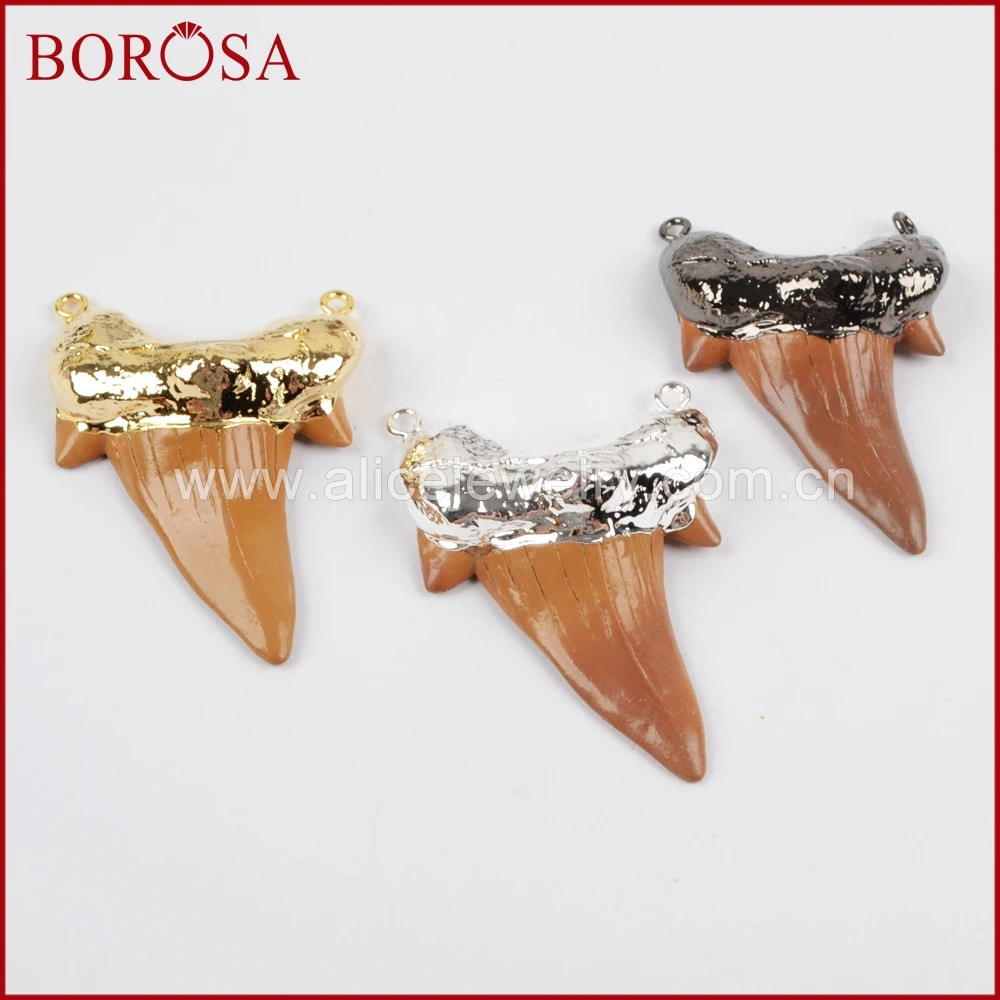 BOROSA Высокое качество 1 шт Акула зубы Eletroplated коричневая Смола разъем Druzy кулон для
