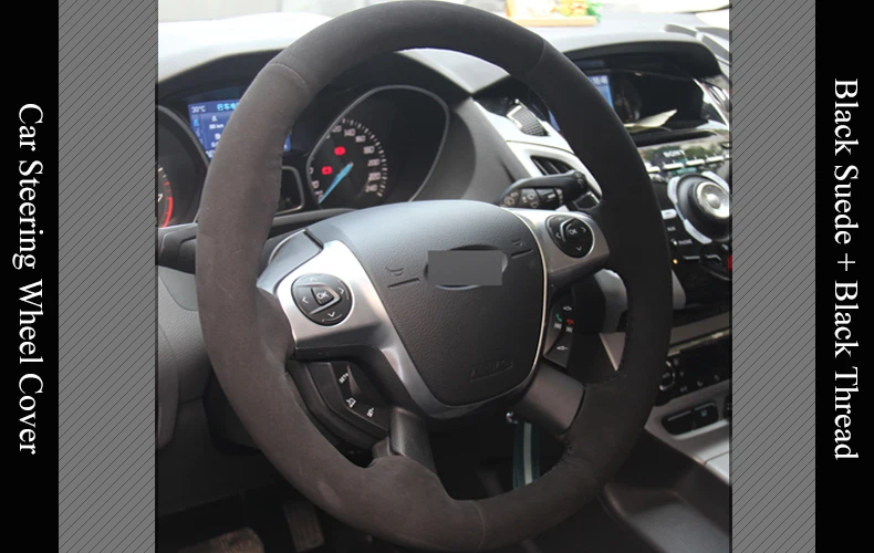 LQTENLEO черная замшевая крышка рулевого колеса для Ford Focus 3 2011- KUGA Escape 2013- C-MAX 2011- Transit 2013