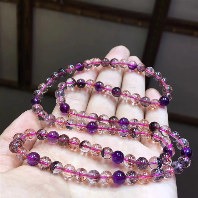 6 мм натуральный супер семь Мелодия камень рутилированный кварцевый браслет для