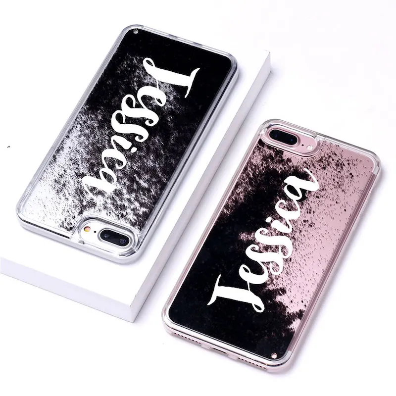 Liquid Glitter Sparkle Silver Rose Gold Name Soft Phone Case For iPhone 6S XS Max 7 7Plus 8 8Plus X 11 Pro Max XR Custom - Color: Font 4-Black Glitter