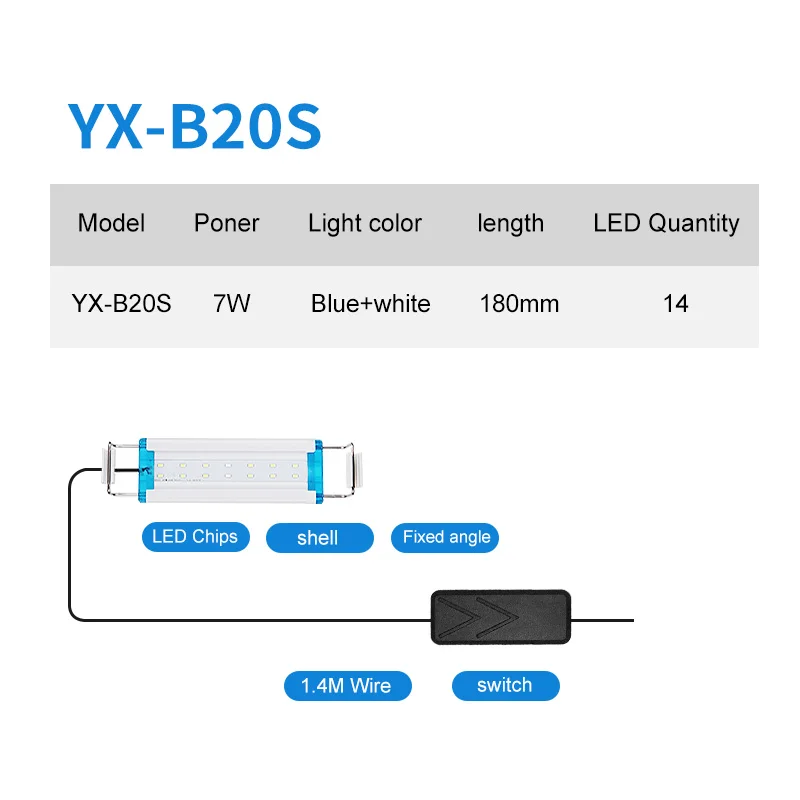 YX-B20S Супер тонкие светодиоды для аквариума освещение для водных растений 18-75 см расширяемый водонепроницаемый зажим для аквариума - Цвет: YX-B20S