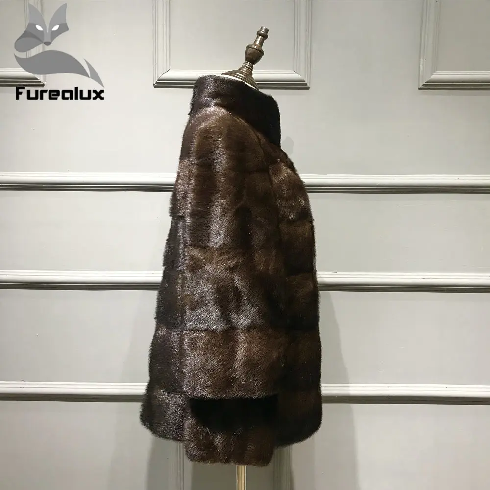Furealux, новинка, настоящая норковая шуба для женщин, натуральный теплый рукав, съемный мех норки, куртки с поясом