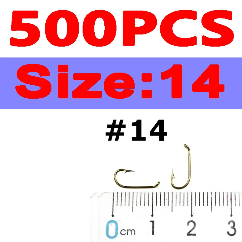 500pcs size 14 Супер предложение, 500 шт., крючок для завязывания мух, мокрого муха, крючок для ловли летучих мышей Nymph, острые Крючки для мух, бронзовые, Размер 10, 12, 14, 16, 18, 20 - Цвет: 500pcs size 14