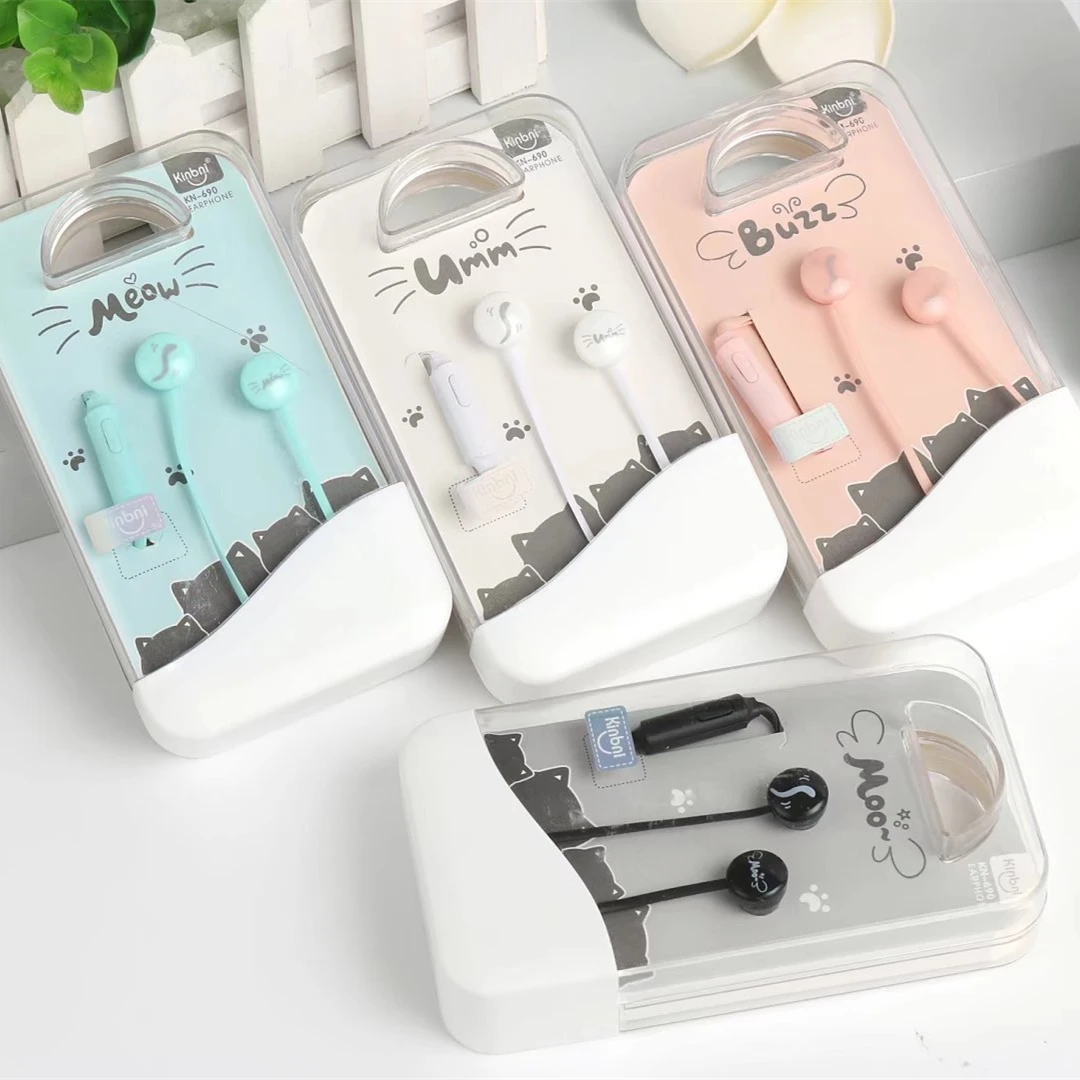 Наушники вкладыши карамельных цветов с изображением милого мультяшного