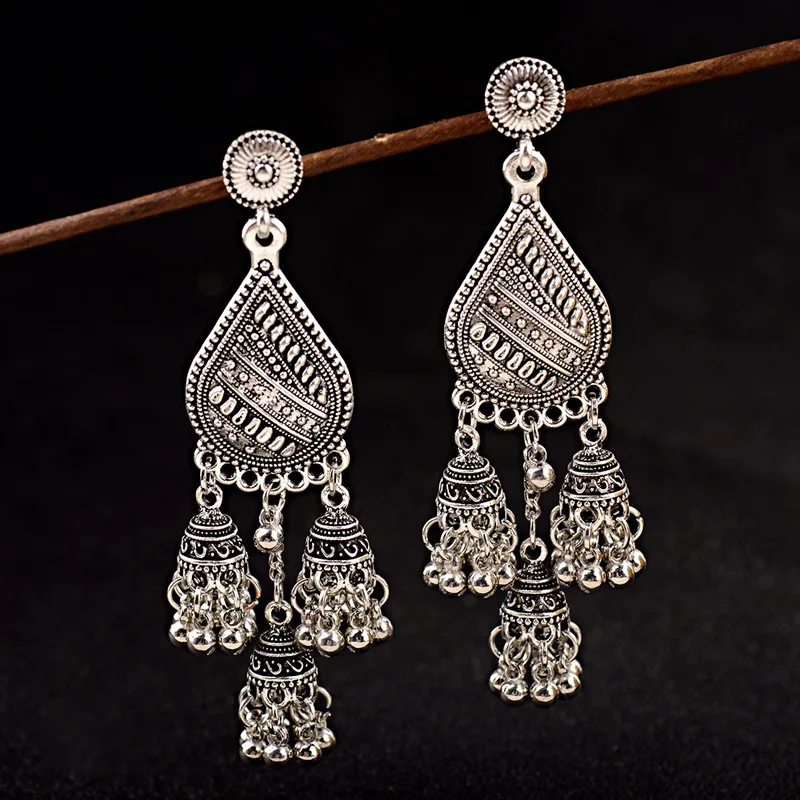 OIQUEI 20 пар индийские ювелирные изделия Jhumka Boho Большие колокольчики длинная ниспадающая Кисточка Серьги для женщин букле d'oreille femme