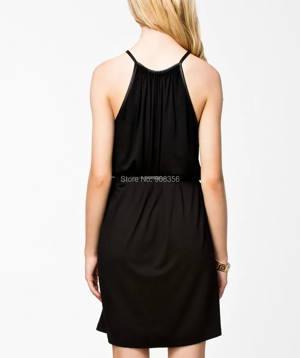 Женское платье из ПУ кожи без рукавов с лямкой на шее|summer dress|women summer dresssexy black dress |