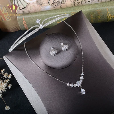 3 pcs Clip earrings ESERES, циркониевые наборы свадебных ювелирных изделий, повязка на голову и серьги, набор украшений для женщин, свадебные украшения для волос - Окраска металла: 3 pcs Clip earrings