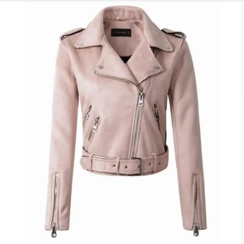 Женская куртка из искусственной замши модная осенняя на Косой молнии уличная