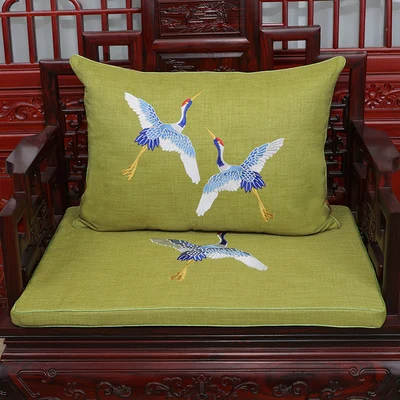 green crane Роскошные утолщенные подушки для стула, подушки для сиденья, домашний декор, китайская хлопковая льняная подушка для поясницы, Высококачественная Рождественская подушка - Цвет: green crane