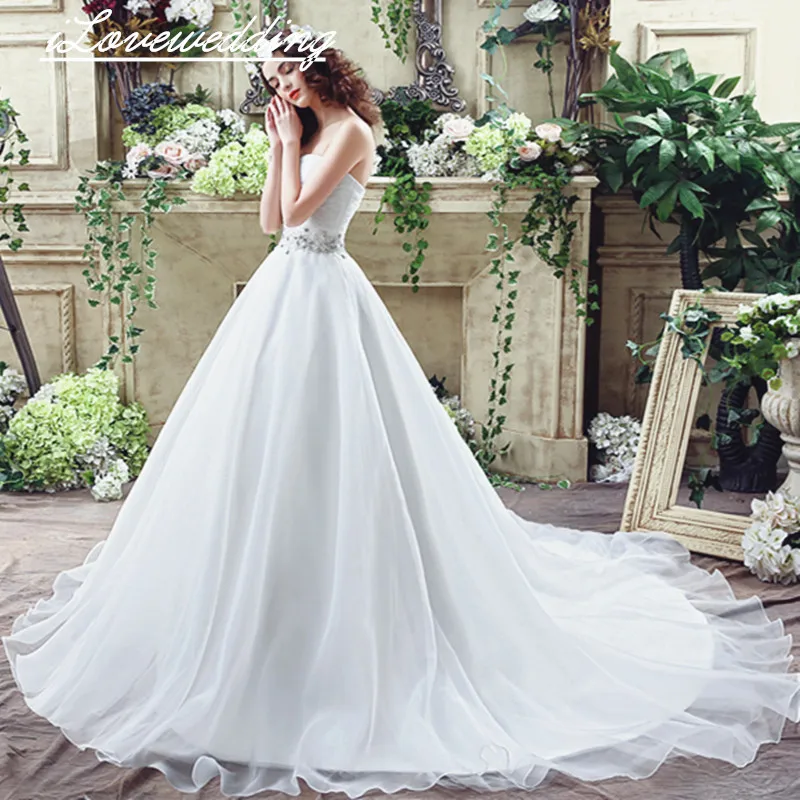 Романтические белые свадебные платья милое декольте оборки шнуровка сзади линия