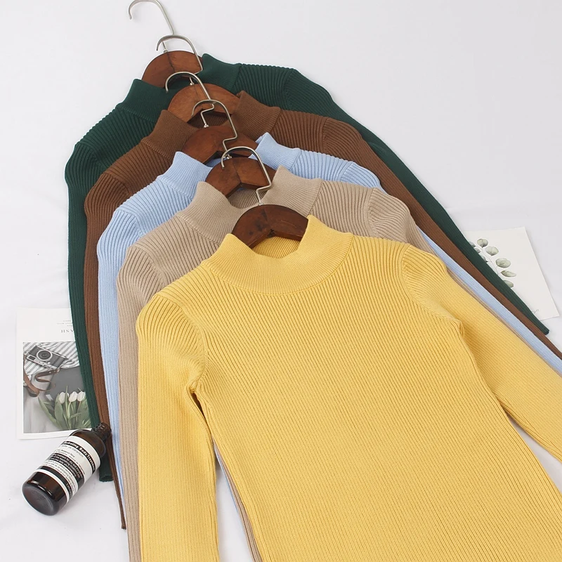 BYGOUBY Basis Женский пуловер свитер Осень-зима тонкий топ на шее высокая эластичность