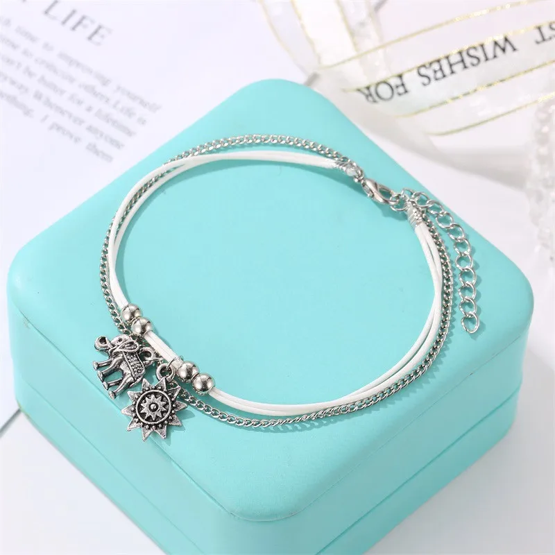 Браслет на ногу женский из серебра 2019 пробы с подвеской в виде слона