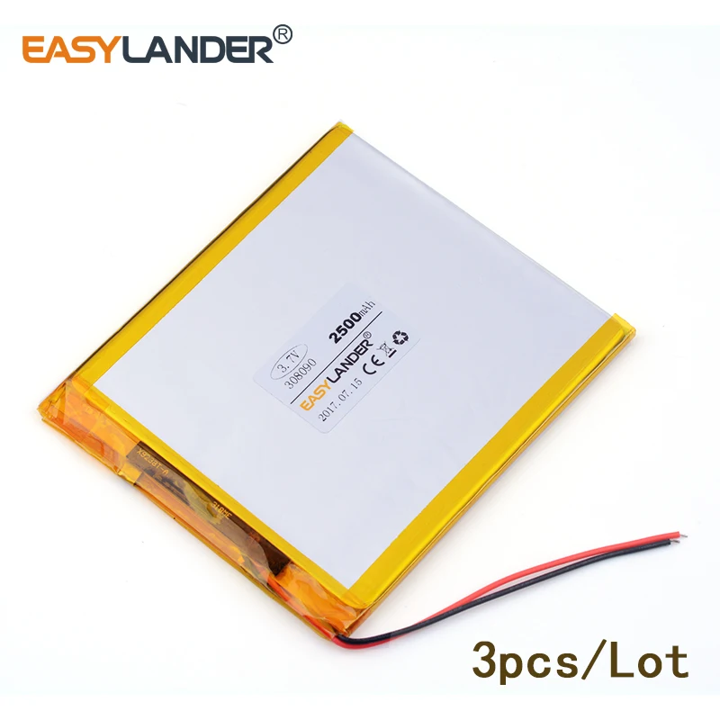 3 шт./лот 7 v литий-ионный полимерный аккумулятор XHR-2P 2 54 308090 2500mah планшетный