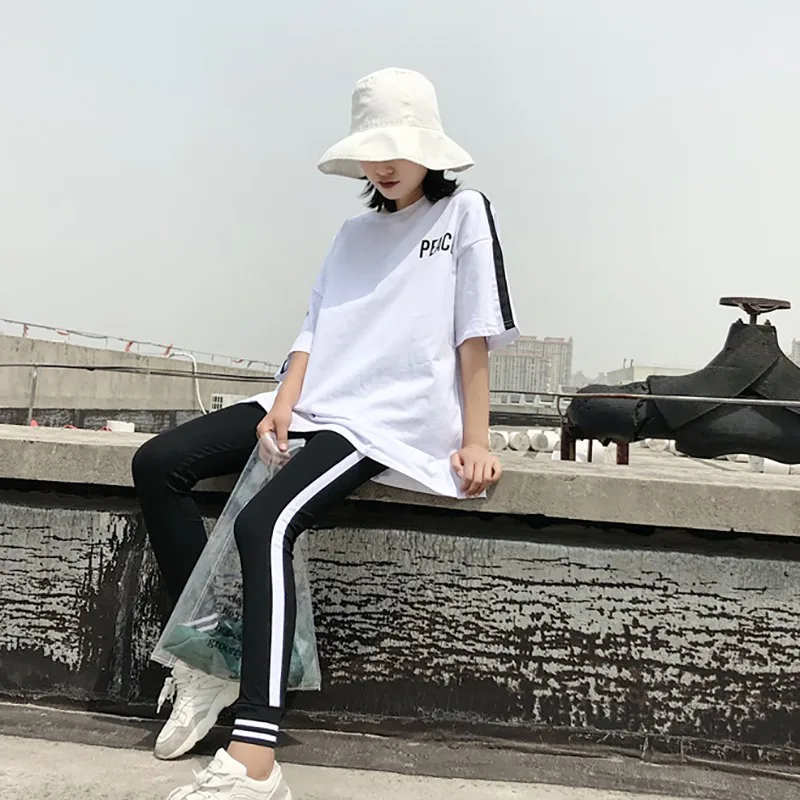 

Summer Womens Suit New 2019 Casual Two Piece Set O Neck Letter Print Short Sleeve Loose T Shirt Ankle-Length Pants Sports L2