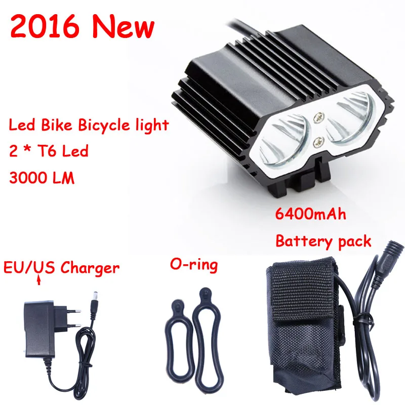

2016 New 3000 Lumens 2 x XM-LT6 LED Cycling Bike Bicycle Light Head front Lights flash light Lamp + 18650 Battery Pack + Charger