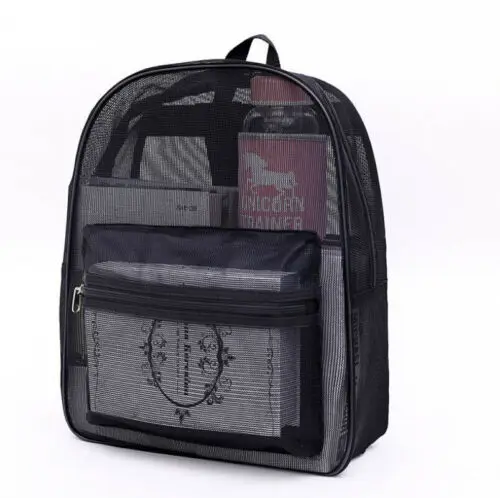 New Men Women Clear See Through Mesh Backpack Sports Pack Travel Large Bag Black | Багаж и сумки