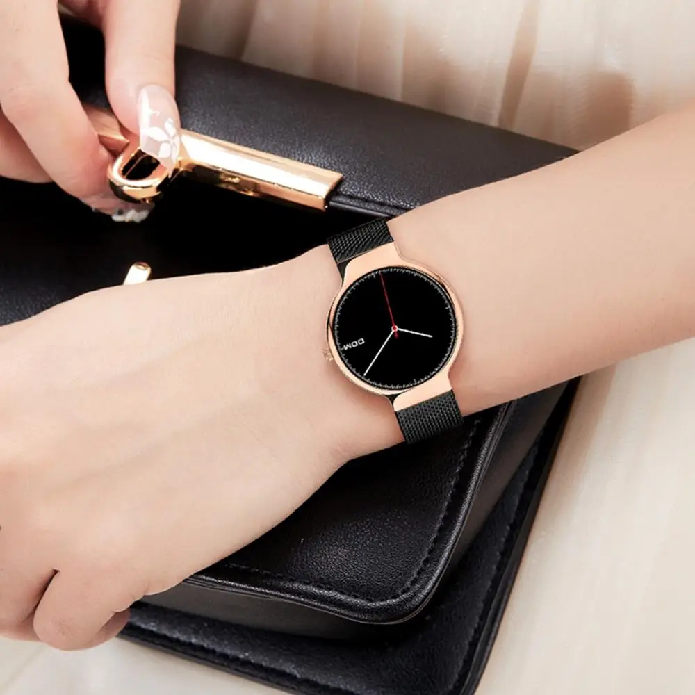 Женские часы DOM брендовые Роскошные модные кварцевые женские цвета розового