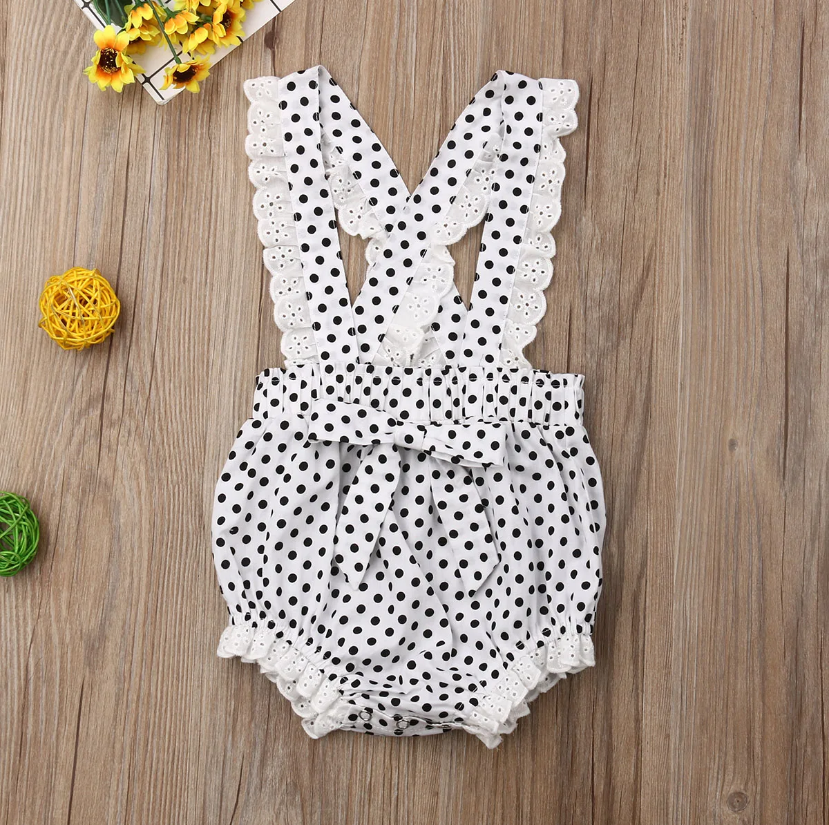 США со летняя одежда для маленьких девочек кружева точка ползунки одним Pieces