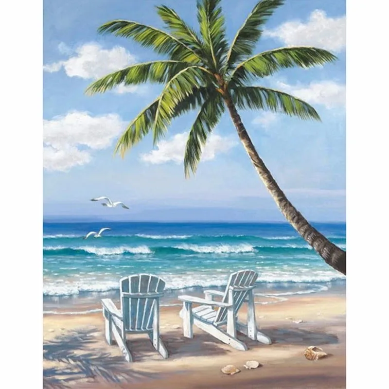 

New 5D DIY Diamond Painting Beach & coconut trees Scenic Embroidery Full Square/round Cross Stitch Rhinestone Mosaic WG046