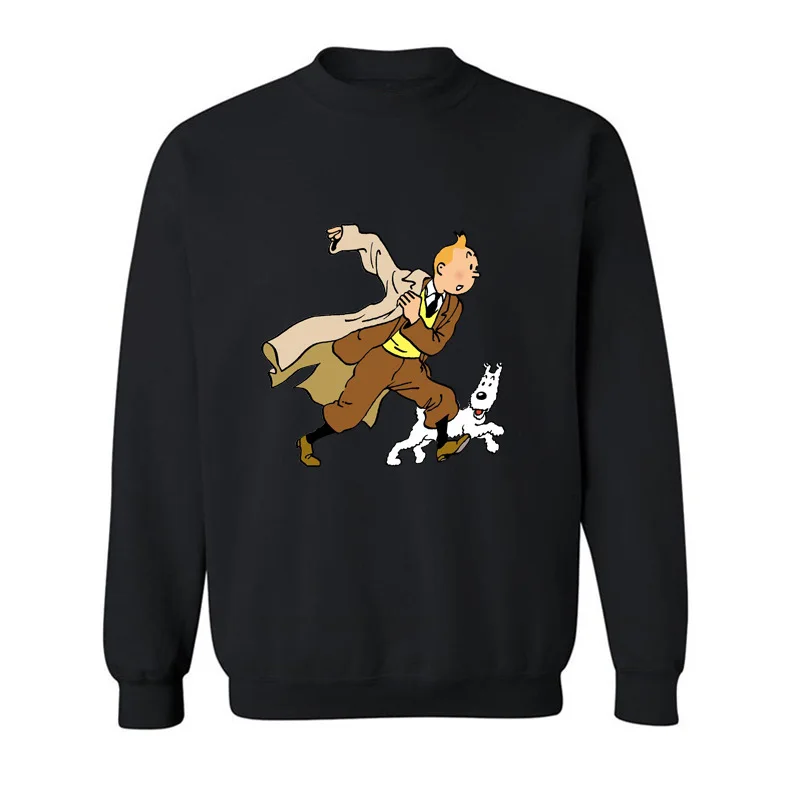Новая модная Толстовка с длинным рукавом Мужская одежда Tintin Adventure Забавный принт