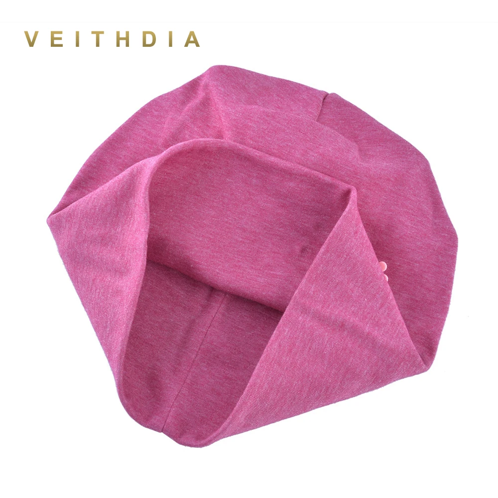 Женская трикотажная двухслойная шапка VEITHDIA осенне зимняя из хлопка 2019|Женские