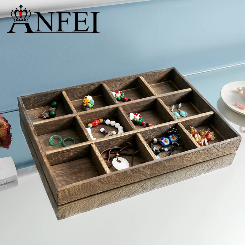 ANFEI Новый 35*24*3 см 12 сетки ювелирных изделий дисплей лоток с деревянным материалом