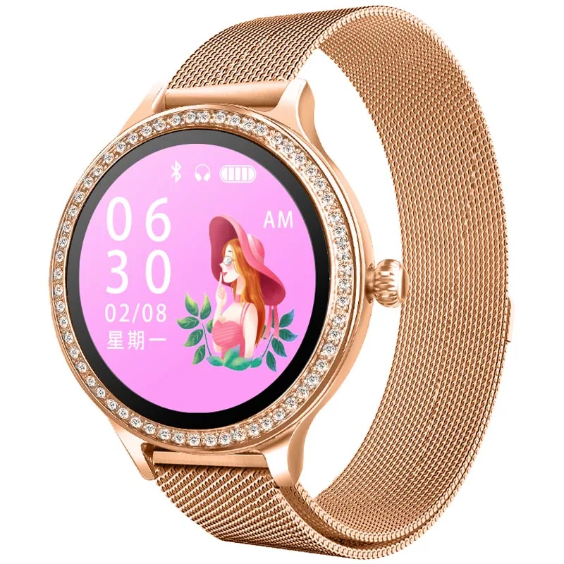gold stainless Умные часы для женщин M8, пульсометр, шагомер, умные часы, напоминание о звонках, Bluetooth, умные часы, кожаный ремешок для телефона Android IOS - Цвет: gold stainless