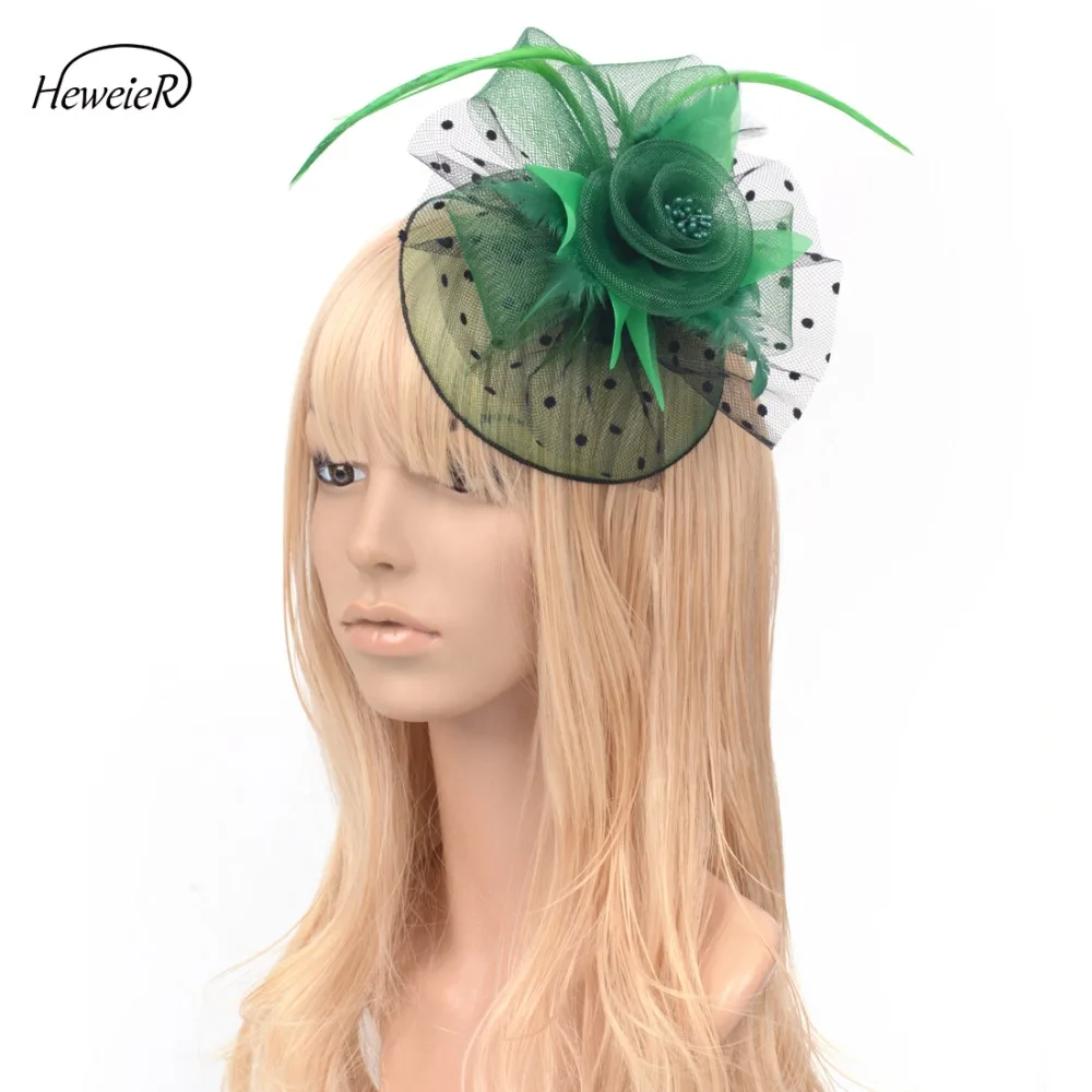 

Women Ladies Hair Clips Handmade Headwear Headdress Mesh Party Cocktail Ascot Fascinator Hats Accessories Green Black Brown