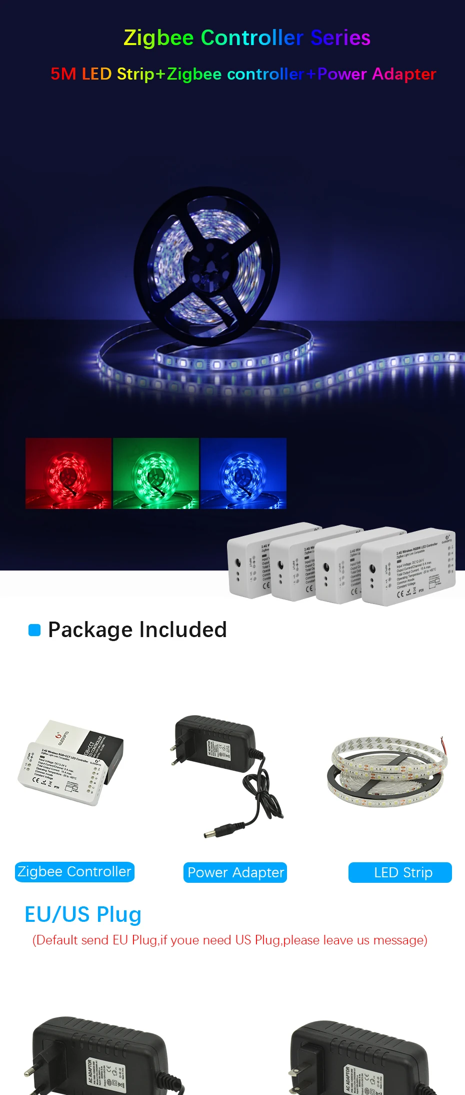 Набор смарт-светодиодных лент zigbee Zll link, набор диммеров rgb+ cct, контроллер ZIGBEE для rgb RGB+ CCT, светильник для лент, работающий с alexa
