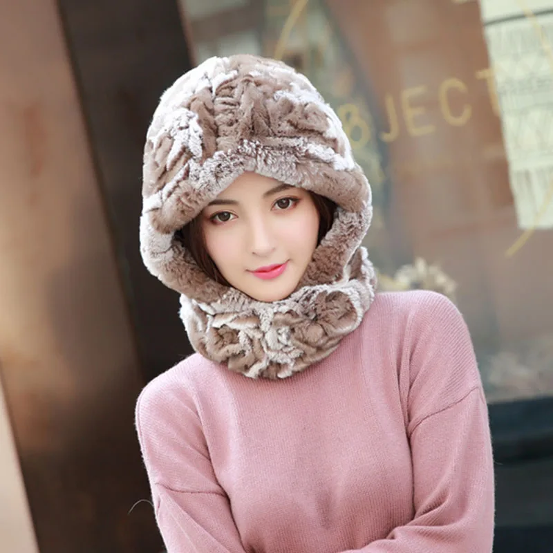 Теплая вязаная женская шапка из меха кролика Рекс модная зимняя России теплая