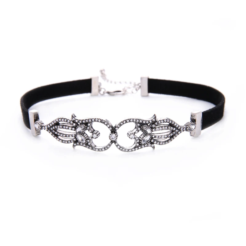 Ожерелье чокер Черное женское с геометрическим рисунком и кристаллами 2