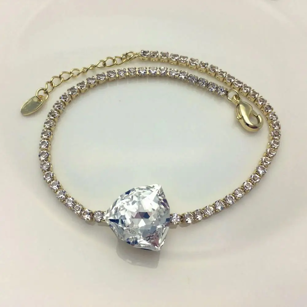 Gold plated Crystal Год Bijoux Рождественский подарок ювелирных изделий с коробкой уникальный геометрический браслет с кристаллом от Swarovski для женщин - Окраска металла: Gold plated Crystal