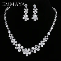 emmaya new flower jewelry set silver color austrian crystal cz earringnecklace sets for women wedding jewelry