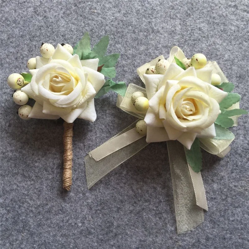 Groom Boutonniere Bride Wrist Corsage Artificial Hand Wedding flower Bouquet Accessories Prom Party man Suit Decoration | Дом и сад