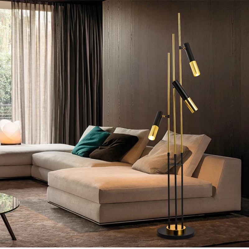 Дизайнерские Модные золотые с черными ручками торшеры постмодерн простое