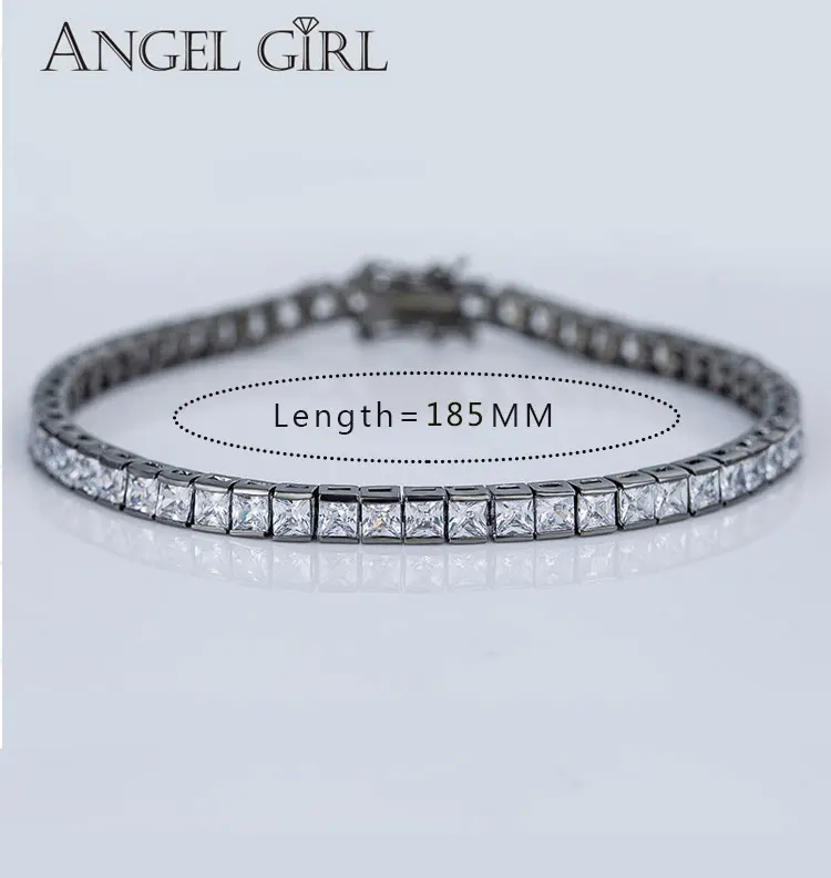 AngelGirl Элегантный квадратный 4 мм cz Теннисный браслет и браслет для женщин и мужчин белого золота цвет блестящие браслеты элегантные ювелирные изделия - Окраска металла: black 185 mm