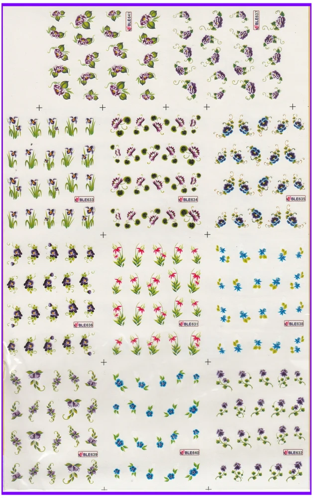 11 упак./лот переводка NAIL ART наклейки на ногти Цветок Трава Роза саронская CANNA BLE631-641