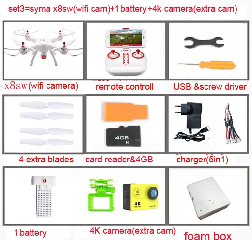 set3 x8sc Syma X8SW x8SC WI-FI с видом от первого лица 720P HD Камера или 2MP Камера 6 оси удержания высоты RC Quadcopter RTF р/у или в режиме реального времени H9R 4K Камера drone - Цвет: set3 x8sc