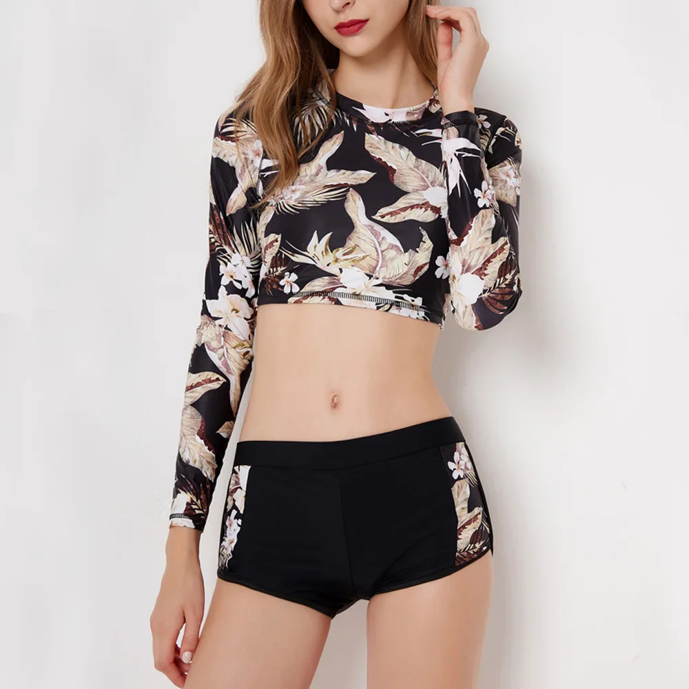 Сексуальный купальник с длинным рукавом 2018 высокой талией женский из двух частей