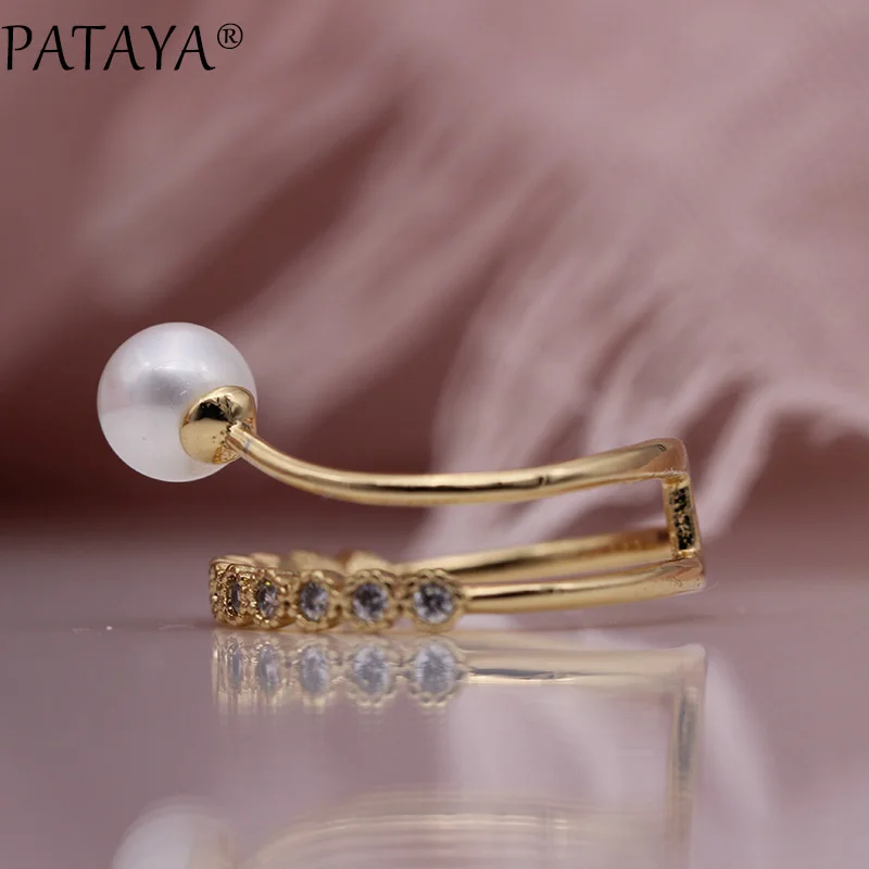 PATAYA, новинка, открытые белые круглые жемчужины, женские двойные кольца, 585 розовое золото, натуральный циркон, хорошее свадебное украшение для вечеринки