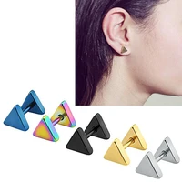 punk style jewelry stainless steel double solid triangle studs earring fake plugs cartilage helix piercing earring for menwomen