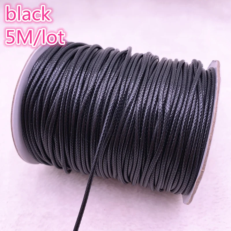 

NEW 5Meters 2.0mm Black Waxed Cotton Cord Waxed Thread Cord String Strap Necklace Rope Bead DIY Jewelry Making for Bracelet