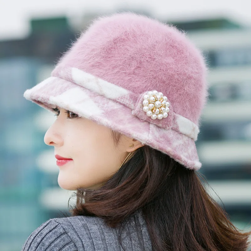 Элегантные вечерние Для женщин мех кролика фетровая шляпа зима Fedoras Cloche Боулер
