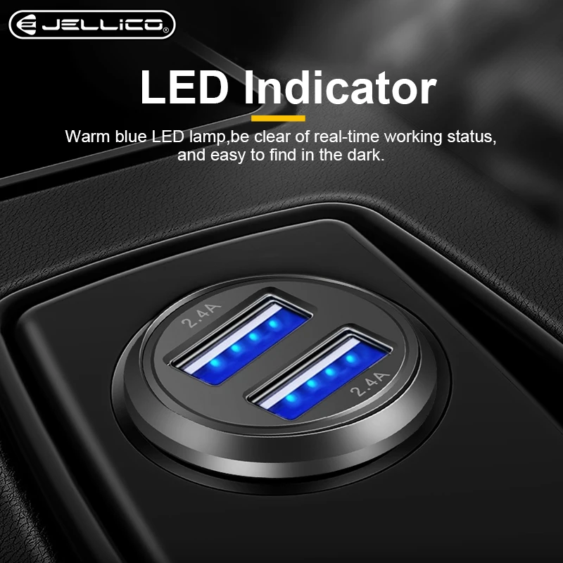 Jellico металлическое мини USB Автомобильное зарядное устройство для iPhone Xiaomi Tablet Dual USB автомобильный адаптер зарядного устройства для телефона 5 в 4.8A быстрое зарядное устройство автомобильное зарядное устройство