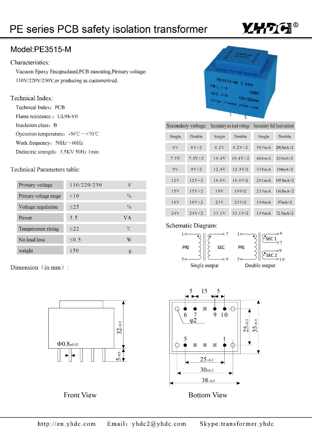 PE3515-M 3.5VA 230 V/2*9 V Expory resign инкапсулированный безопасный изолирующий трансформатор для сварки печатной платы трансформатор силовой трансформатор