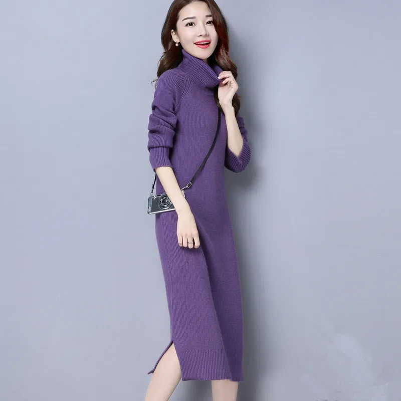 Женский вязаный свитер облегающие эластичные платья с высоким воротником и